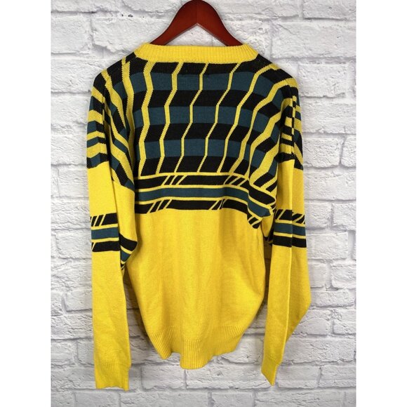 TYROLIA SPORTSWEAR Men's Vintage Yellow Abstract Design Crew Neck Sweater Large - Picture 5 of 5
